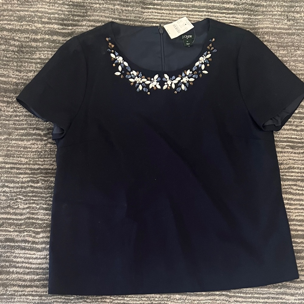 J. Crew Factory Navy Blue Embellished Blouse/ Sz 14 NWT